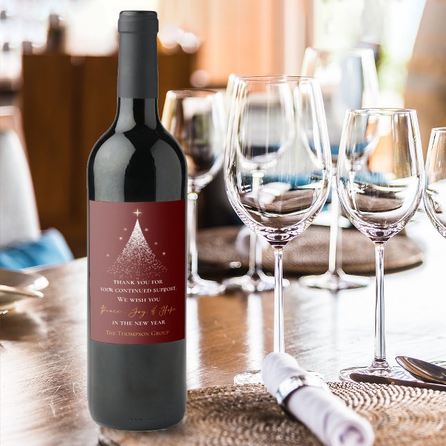 Gold Weihnachtsbaum Vielen Dank für Ihre Nachricht Weinetikett (Gold Christmas Tree Thank You Message Corporate Wine Label)