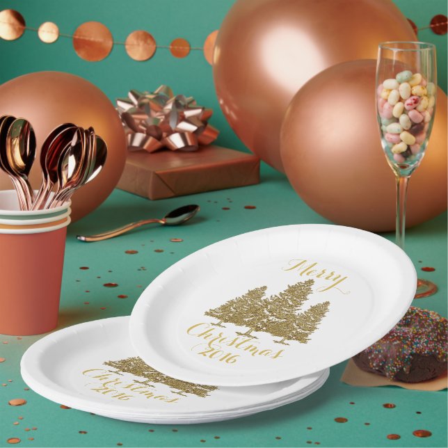 Gold Weihnachtsbaumen Papierplatte Pappteller (Multi)