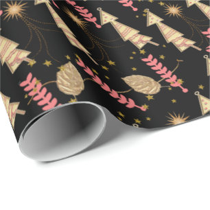 Gold Weihnachtsbaumen Wrapping Paper Black Geschenkpapier