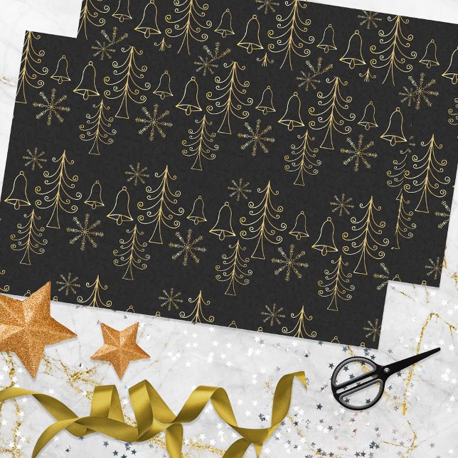Gold Weihnachtsbaumglocke und Snowflake Muster Seidenpapier (Von Creator hochgeladen)