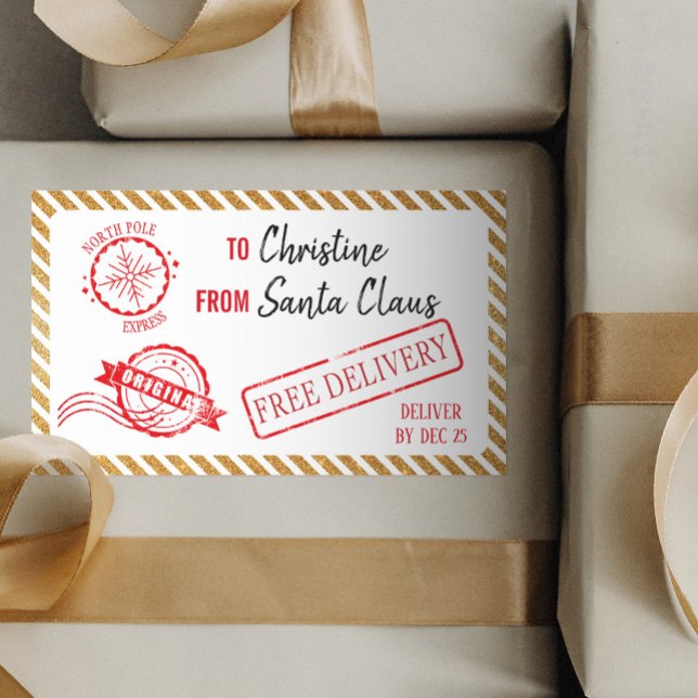 Gold Weihnachtsgeschenk Nordpol Lieferung Rechteckiger Aufkleber (Von Creator hochgeladen)