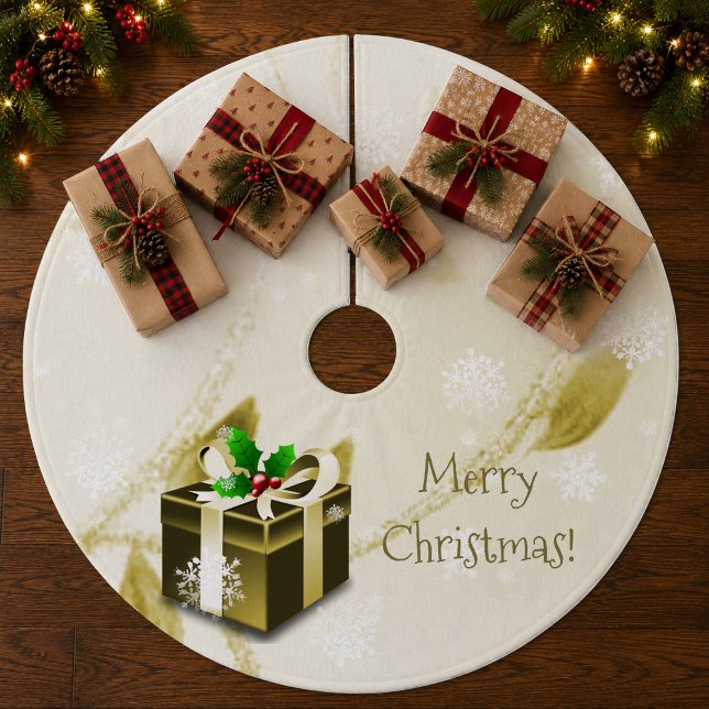 Gold Weihnachtsgeschenk Tree Skirt Fleece Weihnachtsbaumdecke (Gold Christmas Gift Tree Skirt)