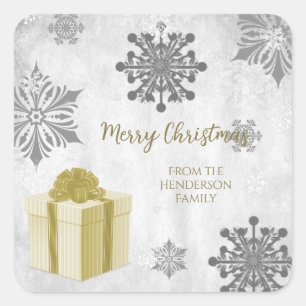 Gold Weihnachtsgeschenksticker Quadratischer Aufkleber
