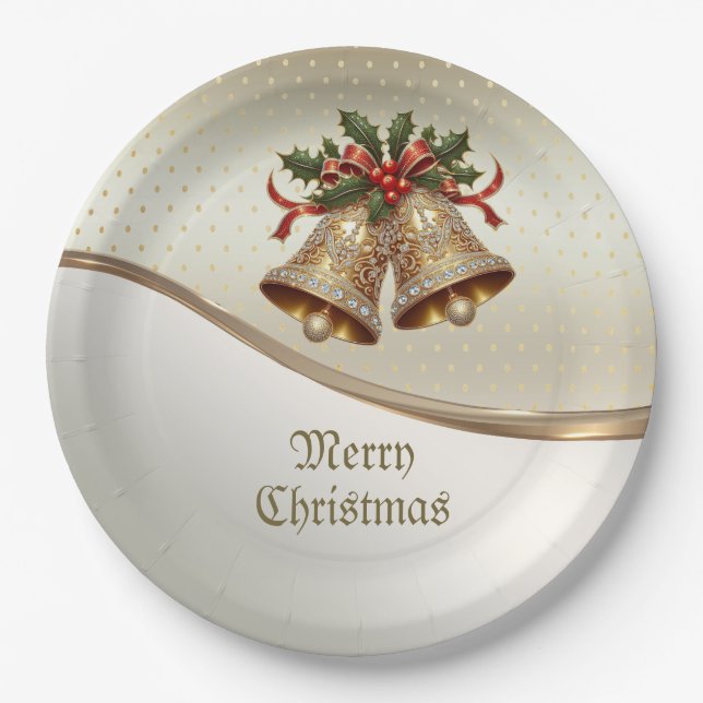 Gold Weihnachtsglocken Holiday Paper Plate Pappteller (Vorderseite)