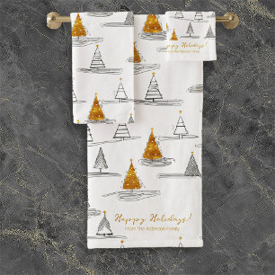 Gold Weihnachtsmuster#5 ID1009 Badhandtuch Set
