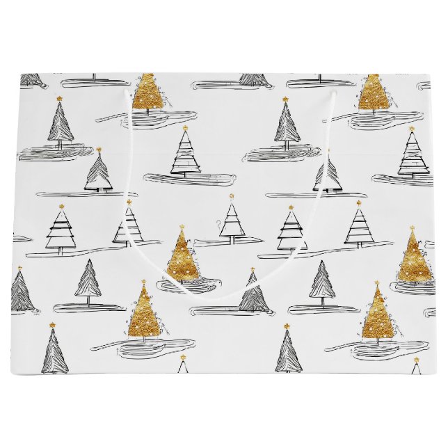 Gold Weihnachtsmuster#5 ID1009 Große Geschenktüte (Vorderseite)