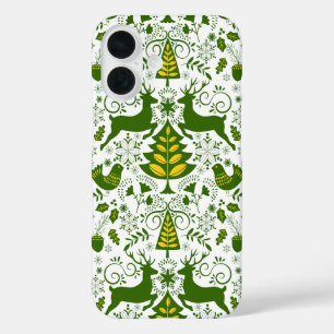 Gold Weihnachtswald Hirsche Vögel im Blut iPhone 16 Hülle