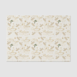 Gold Weihnachtsworttext auf Weiß Seidenpapier