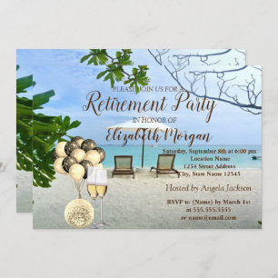 Gold-Weinglas, Ballons, Beach-Rente-Party Einladung