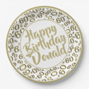 Gold/Weiß 60. Zufallszahlenmuster Pappteller