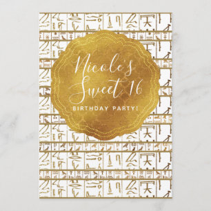 Gold Weiß Ägyptisch Ägypten Glamour Süße 16 Party Einladung