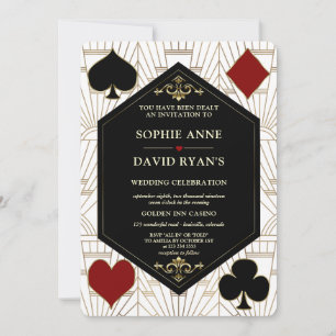 Gold Weiß Art Deco Casino QR Code Gatsby Hochzeit Einladung