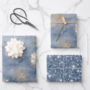 Gold Weiß Blau Glitzer Feuerwerk Geschenkpapier Set