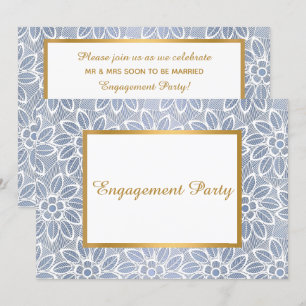 GOLD WEISS BLAUE SPITZE VINTAGE VERLOBUNGSPARTY EINLADUNG