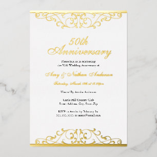 Gold Weiß Elegant Swirl 50. Hochzeitstag  Folieneinladung