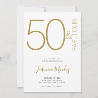 Gold & Weiß Elegante Henne 50 & Fantastischer Gebu Einladung