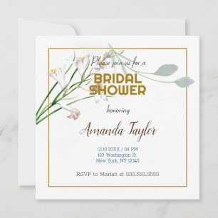 Gold Weiß Farbe Floral Minimalistischer Brautparty Einladung