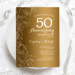 Gold Weiß Floral 50. Jubiläum Einladung