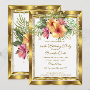 Gold weiß Floral Hibiskus Geburtstagsfeier Einladung
