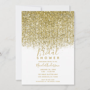 Gold & Weiß Funkelnder Glitter Junggesellinnenabsc Einladung
