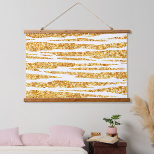 Gold Weiß Glitter Boho Populäre Tiger Kollektion Wandteppich Mit Holzrahmen