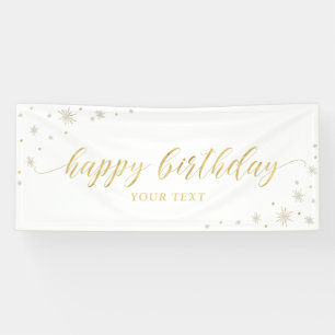 Gold & Weiß   Glitzernde Happy Birthday Party Bann Banner