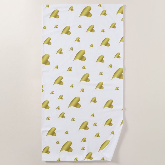 Gold, Weiß, Herz, Liebe, Valentin, Form, Symbol, Strandtuch (Vorderseite)