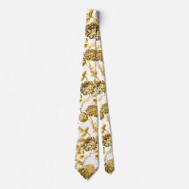 Gold & Weiß Moderne Vintage botanische Blumentoile Krawatte