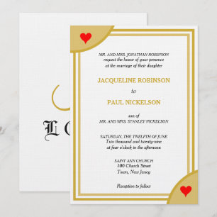 Gold Weiß Monogramm Geometrische Hochzeit Rote Her Einladung