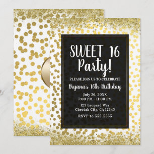 Gold Weiß & Schwarz Folienkonfetti Moderne Party Einladung