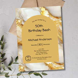Gold Weiß Schwarz Marble Arch 50. Geburtstag Ihm I Einladung