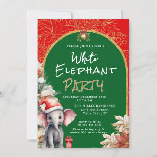 Gold, Weiß und Grün Weißer Elefant Geschenktaustau Einladung