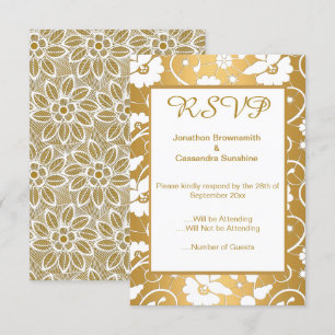 GOLD WEISS ZWEI SPITZEN-HOCHZEIT-RESPONSE RSVP EINLADUNG
