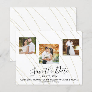 Gold & Weiße Linien Foto Hochzeit Save the Date