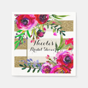 Gold Weiße Streifen Bold Glam Blumen Junggesellinn Serviette