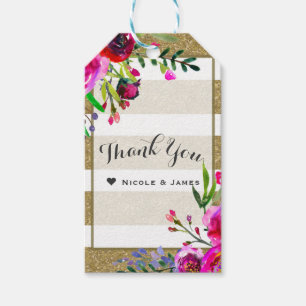 Gold Weiße Streifen Bold Glam Floral Chic Favor Geschenkanhänger