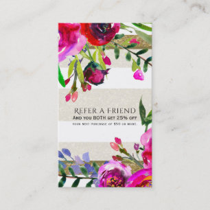 Gold Weiße Streifen Bold Glam Floral Empfehle eine Empfehlungskarte