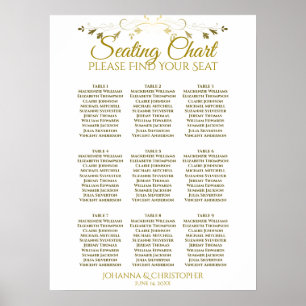 Gold & Weißer Einfacher Hochzeitssitzplan für 9 Ti Poster