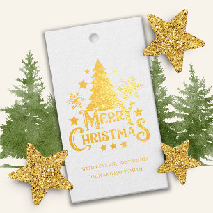 Gold Weißer Frohe Weihnachtsbaum Geschenkanhänger