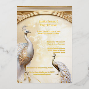 Gold weißer Pfau Art Nouveau elegant echt Folieneinladung