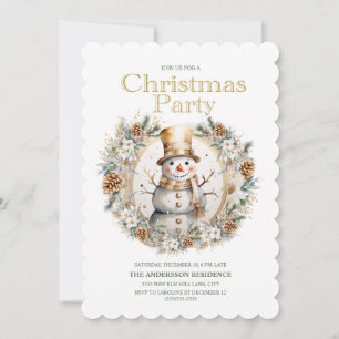Gold Weißer Schneemann Grünzeug Weihnachtsfeier Einladung