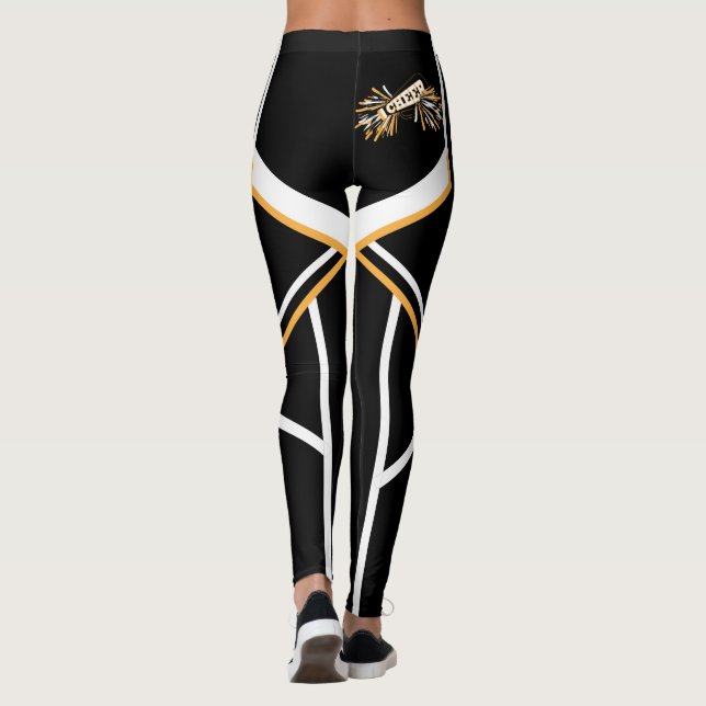 Gold-, weißes und Schwarzescheerleader-Megaphon Leggings (Rückseite)