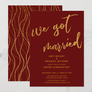Gold Wellen Wir Sind Verheiratet Burgunder Rot Rez Einladung