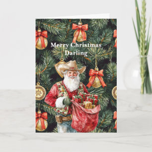 Gold Western Cowboy Weihnachtsmann Weihnachten Karte