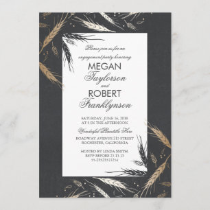 Gold Wheat Rustic Modern Fall Engagement Party Einladung