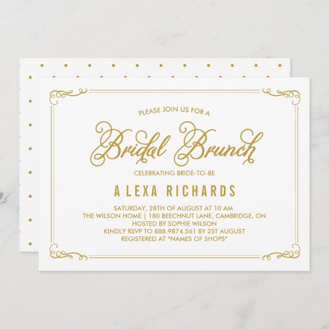 Gold Whimsical Borders Bridal Brunch Einladung (Vorne/Hinten)