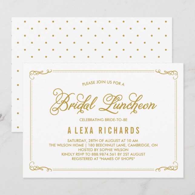Gold Whimsical Borders Bridal Luncheon Einladung (Vorne/Hinten)