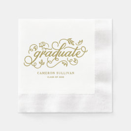 Gold Whimsical Floral Script Abschluss Serviette