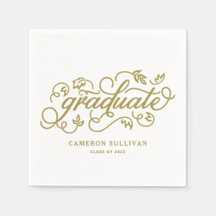 Gold Whimsical Floral Script Abschluss Serviette