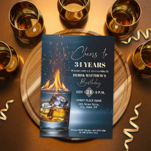 Gold Whiskey Thema Männer 34. Geburtstagsfeier Einladung